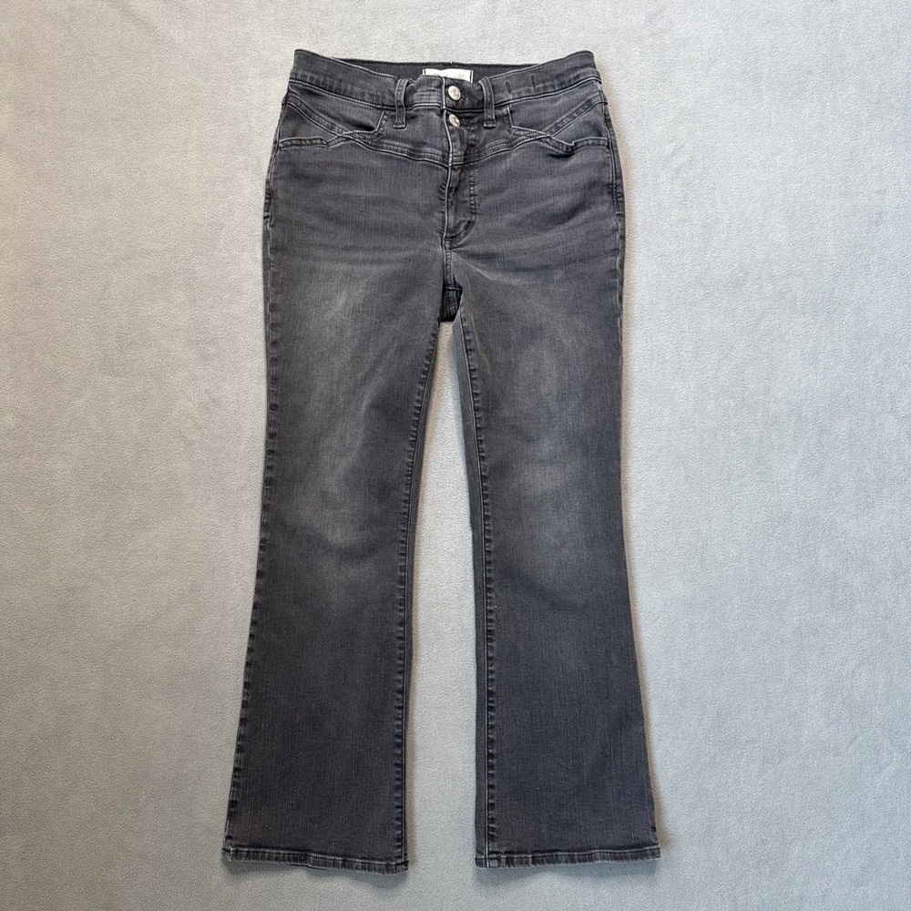 Madewell Jeans Womens 28 Black‎ Mid Rise Kick Out Bootcut Crop Stretch Denim